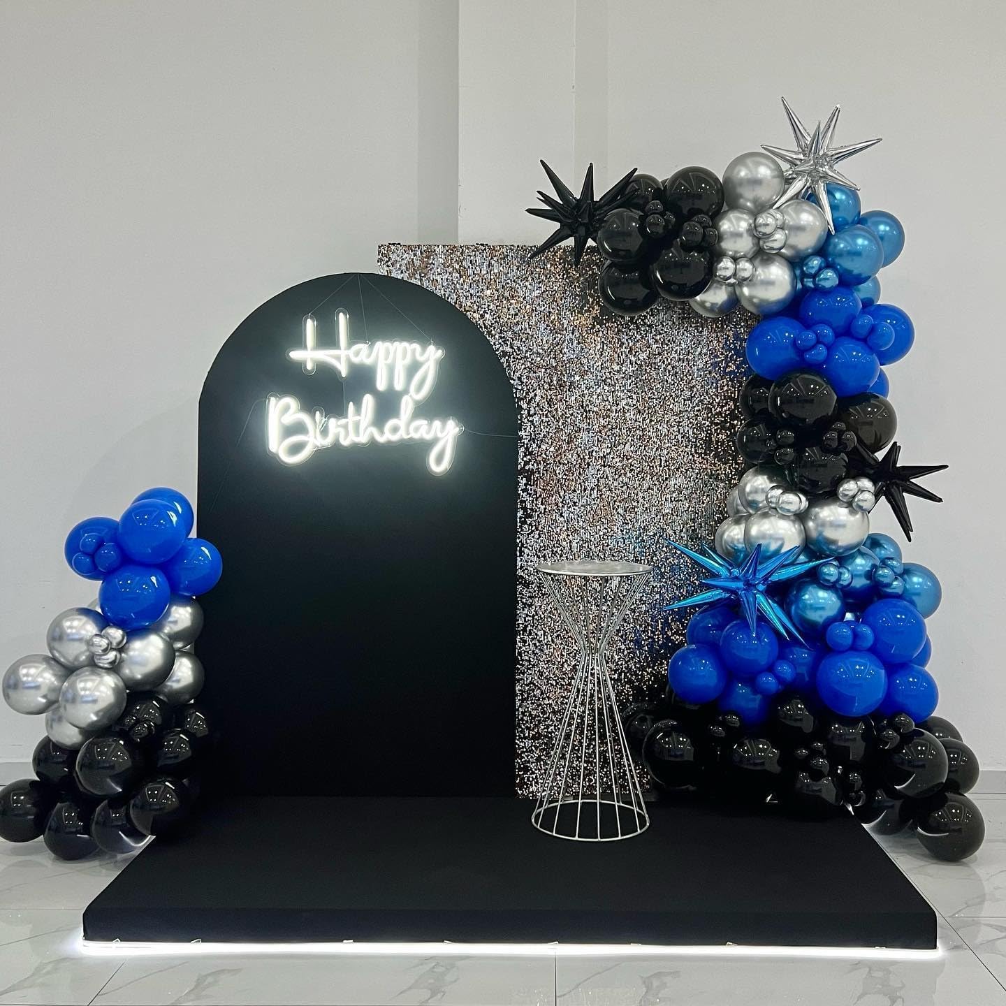 Black Blue Silver Star Balloons,9Pcs 22Inch Black Blue Silver Explosion Spike Cone Helium Polyester Film Star Foil Balloons for Birthday Anniversary Baby Shower Disco Party Decorations