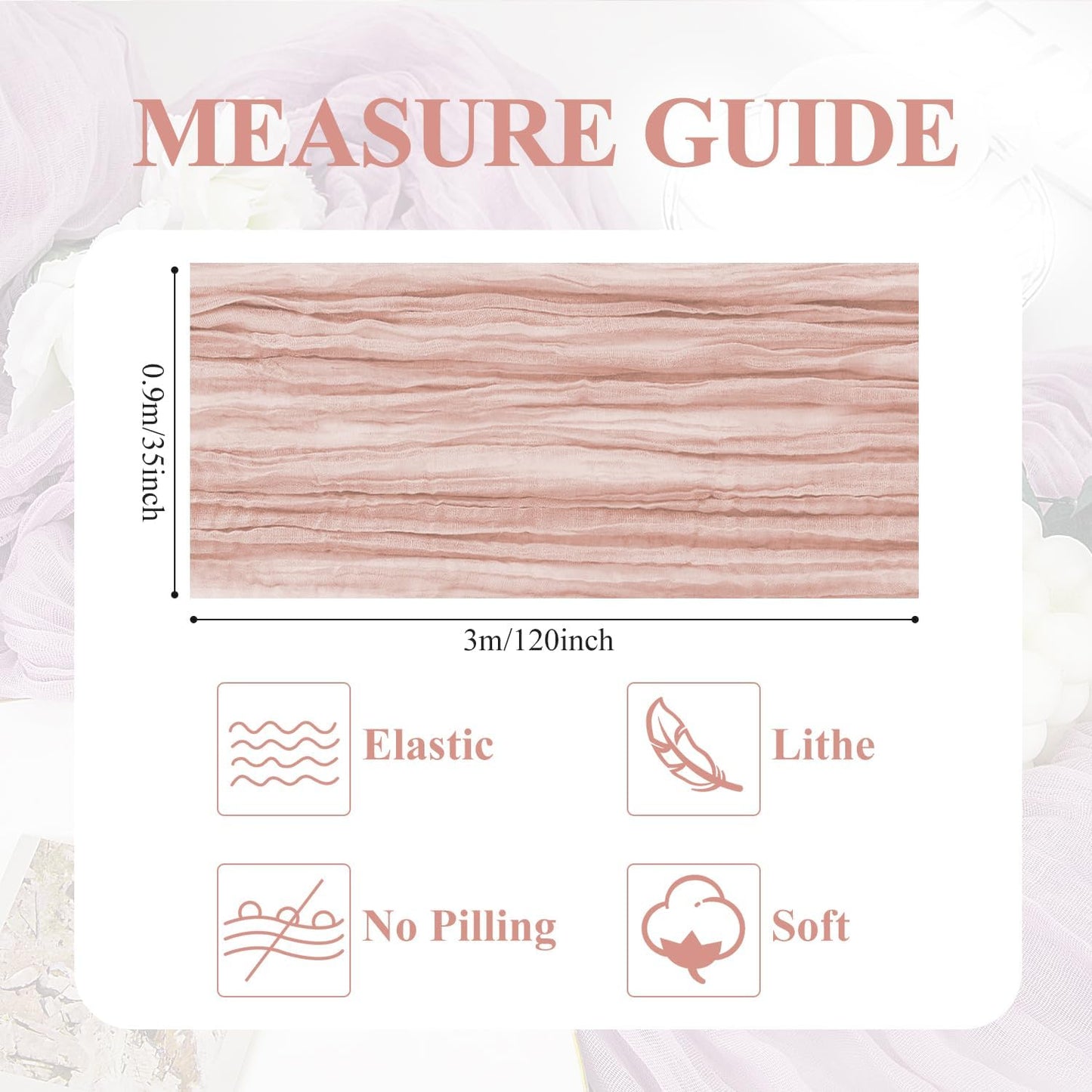 Asee'm 2pcs Cheesecloth Table Runner 120 Inches Dusty Pink Boho Gauze Cheese Cloth Runner 10FT Rustic Sheer Fall Table Runners for Thanksgiving Wedding Baby Shower Holiday Party Decoration