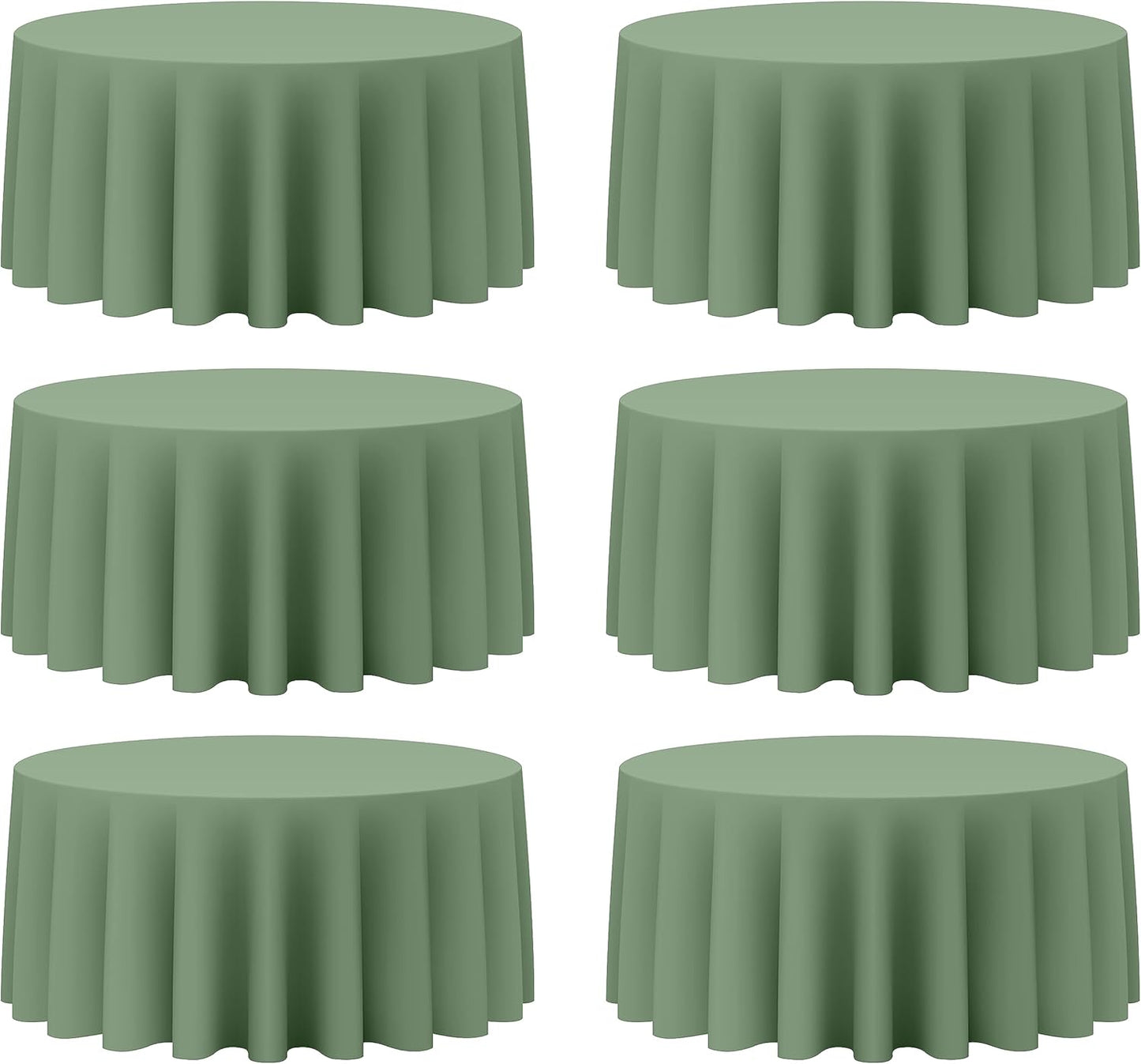 BRILLMAX 6 Pack Sage Green Round Tablecloths 132 Inch - Circle Bulk Linen Polyester Fabric Washable Table Cloth Cover for Wedding Reception Banquet Birthday Party Buffet Restaurant