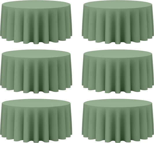 BRILLMAX 6 Pack Sage Green Round Tablecloths 132 Inch - Circle Bulk Linen Polyester Fabric Washable Table Cloth Cover for Wedding Reception Banquet Birthday Party Buffet Restaurant