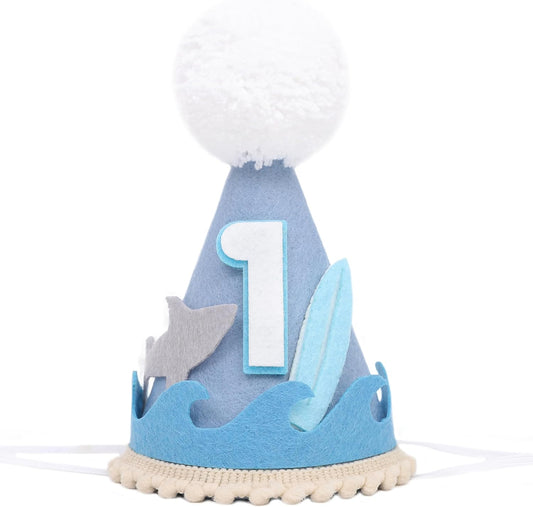The Big One Birthday Hat - Shark 1st Birthday Party Decorations, Summer Surf Party Hat, Sea Wave Birthday Headwear