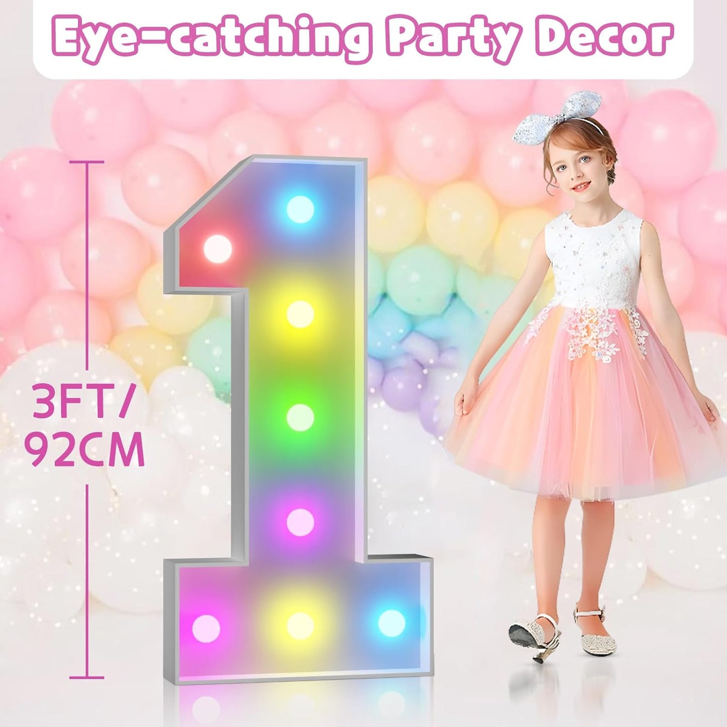 Marquee Numbers 80th-Birthday Decoration: Colorful 3FT Large Light Up 80 Year Old Birthday Decorations Anniversary Backdrop for Boys Girls Cardboard Sign 18 Colors Number 80 Mosaic Balloon Frame