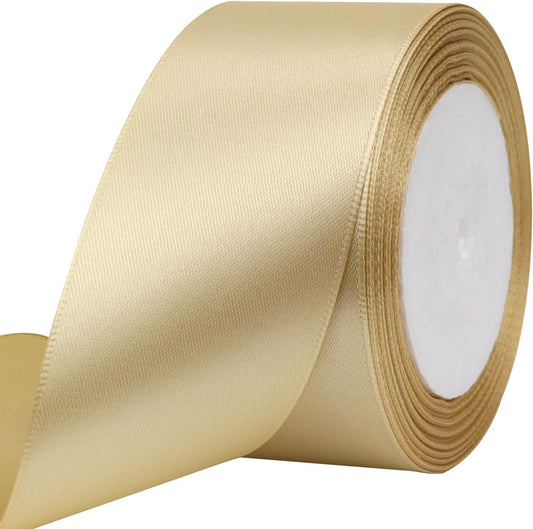 Champagne Solid Satin Ribbon 2 Inch 25 Yards Solid Polyester Fabric Ribbon for Gift Wrapping Wedding Christmas Baby Shower Birthday Party Decoration Handmade Immortal Flower Craft