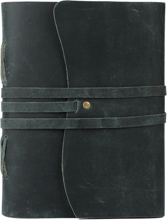 Handmade Leather Journal 8x6 Inch | Blue Vintage Notebook with Unlined Pages | Antique Travel Diary, Writing Sketchbook for Men & Women