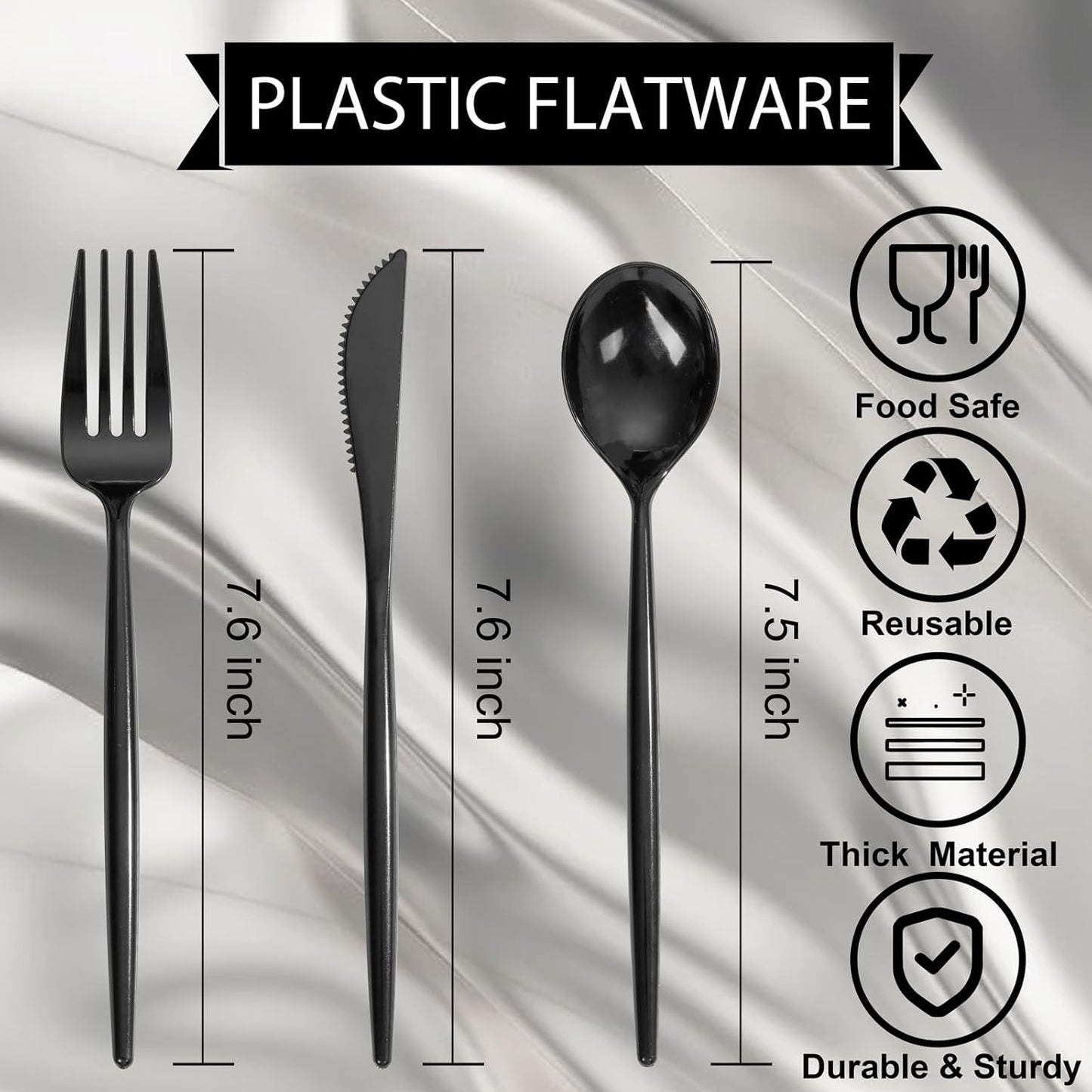 Supernal 360pcs Black Plastic Silverware Heavy Duty Black Plastic Utensils Disposable Cutlery Set Includes Disposable Knives,Forks and Spoons Silverware Set for Parties,Weddings & Birthday