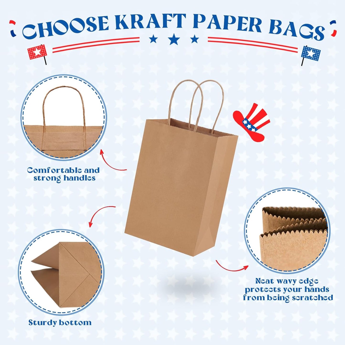 MESHA Kraft Paper Bags 5.25X3.75X8 Inch Brown Small Gift Bags with Handles Bulk,300 Pack for Small Business,Birthday Wedding Party Favor, Paper Shopping