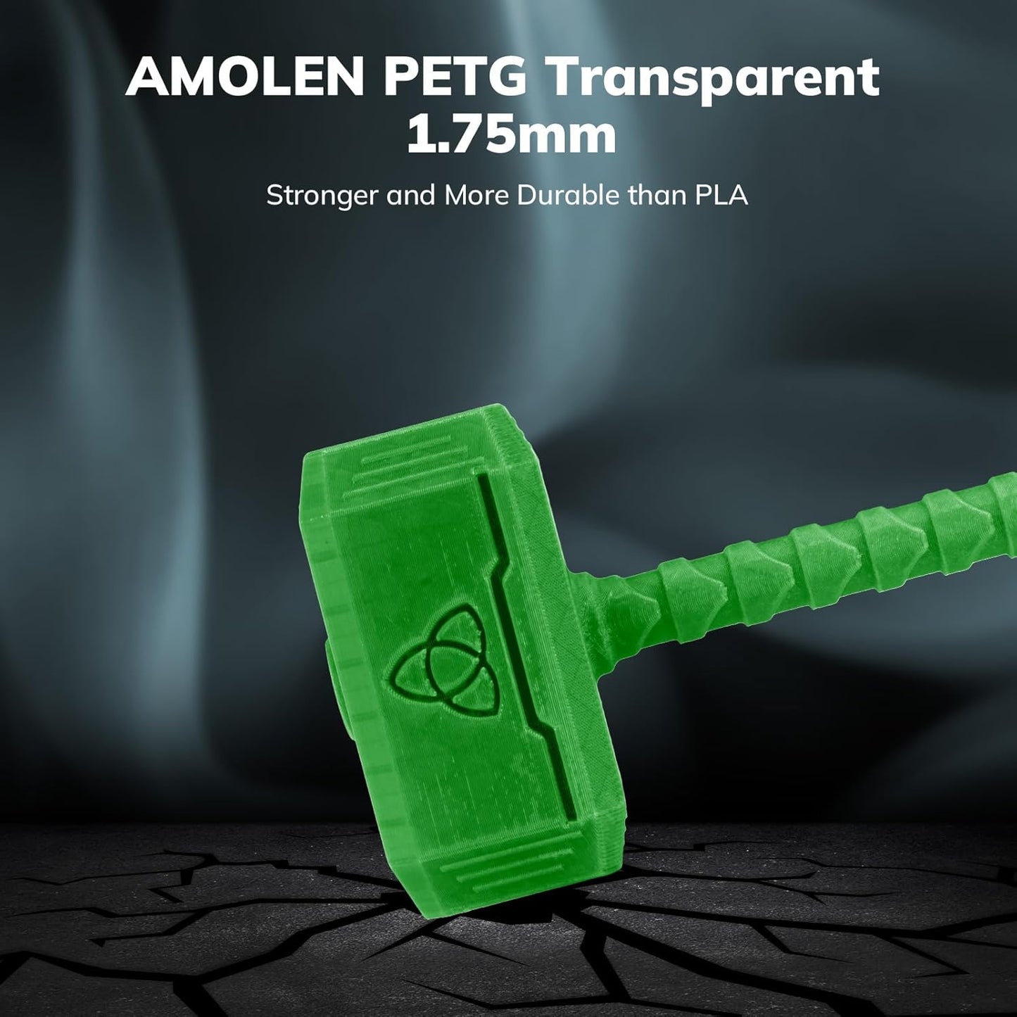 AMOLEN Rapid PETG Transparent 3D Printer Filament 1.75mm +/-0.02mm,500mm/s High Speed Strong Toughness Green 1KG/2.2lb