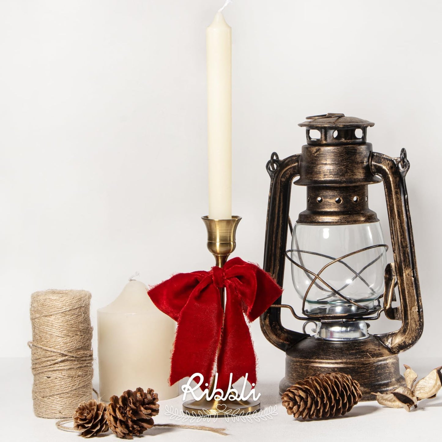 Ribbli Red Velvet Ribbon 1.5 Inch Handmade Frayed Vintage Christmas Ribbon for Gift Wrapping Christmas Tree Ornament Wreath Craft Home Decor -Total 3 Yards with Wooden Spool