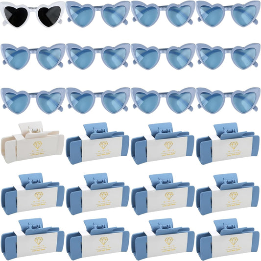 24pcs Bridesmaid Proposal Gifts 4.1inch Bachelorette Matte hair Claw Clip Sunglasses set of 12 Girls Trendy Cute Hair Clips for Wedding Party Favors (White&Dusty Blue 24pcs)