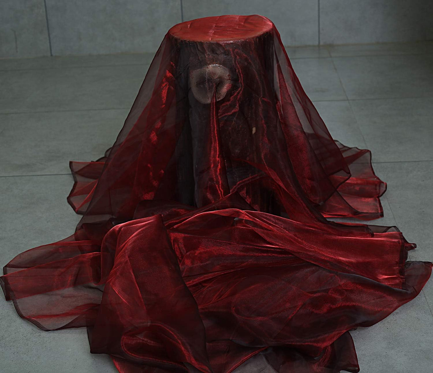 VDS Burgundy Organza Fabric, 35 Yards Continuous, 45” Wide, Wedding Party Decoration Iridescent Crystal Sheer Shiny Organza Tulle Bridal Dress DIY Crafts Costume Sewing Backdrop Arch Cloth