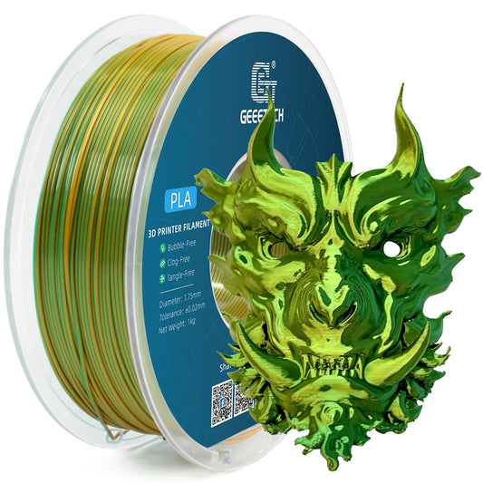 Geeetech 3D Printer Silk PLA Dual Color Filament, Metal-Like Shiny Silk Filament 1.75mm 1kg (2.2lbs) Spool, Dimensional Accuracy +/- 0.02 mm, Silk Yellow Green