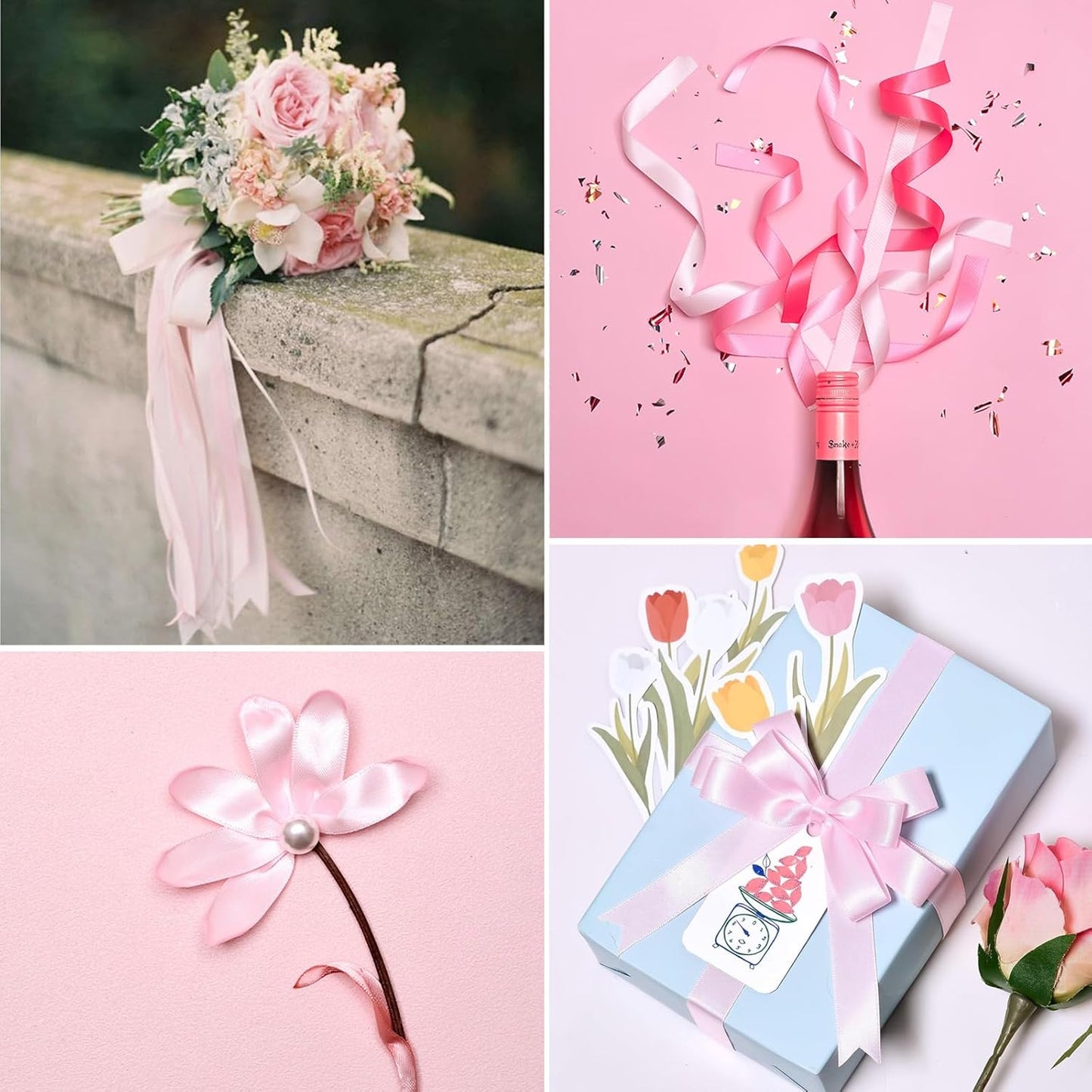 5/8 Inch Light Pink Satin Ribbon 50 Yards Solid Fabric Ribbons for Gift Wrapping, Crafts and DIY Projects, Bows Making, Wedding, Party, Holiday Decor