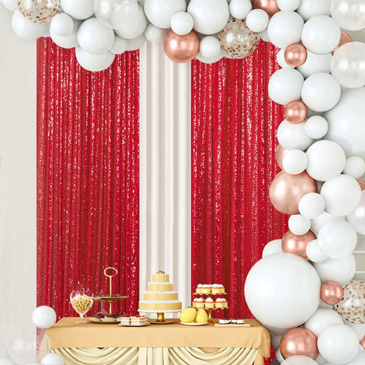 ShinyBeauty 4x10ft Red Sequin Backdrop Curtains | 16ft Glitter Wall Backdrop for Weddings, Parties, and Photography Backgrounds