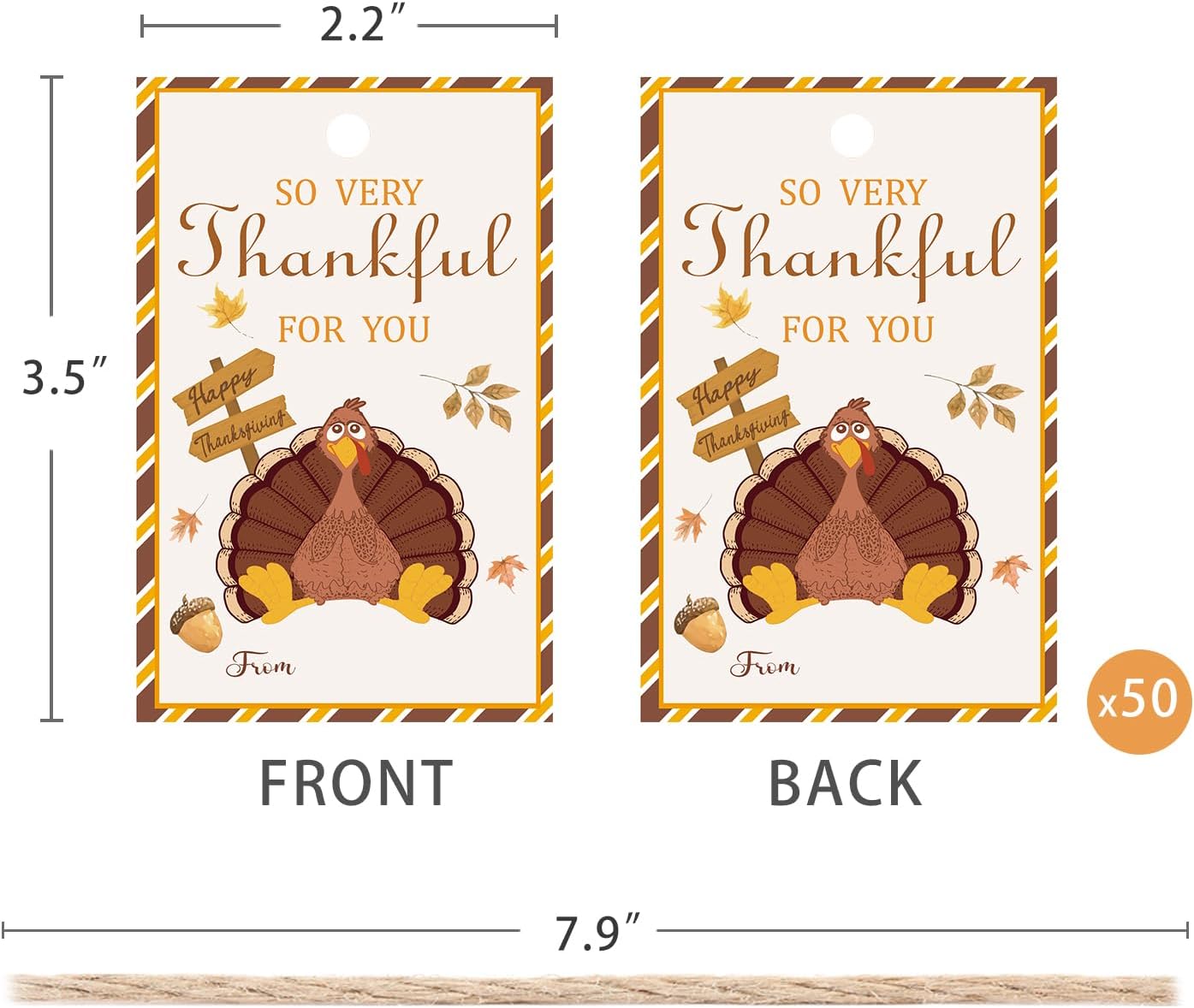 50pcs Thanksgiving Thank You Gift Tags, Turkey Theme Gift Tags for Friendsgiving Party Favor and Gift Wrapping Decoration(Turkey)
