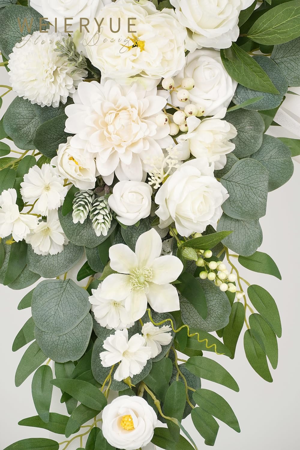 Artificial Wedding Arch Flowers Kit(Pack of 3),2Pcs Artificial Flower Arch Decor,1Pcs Sheer Drape for Wedding Ceremony Arbor for WeddingCeremony (Fairy White)