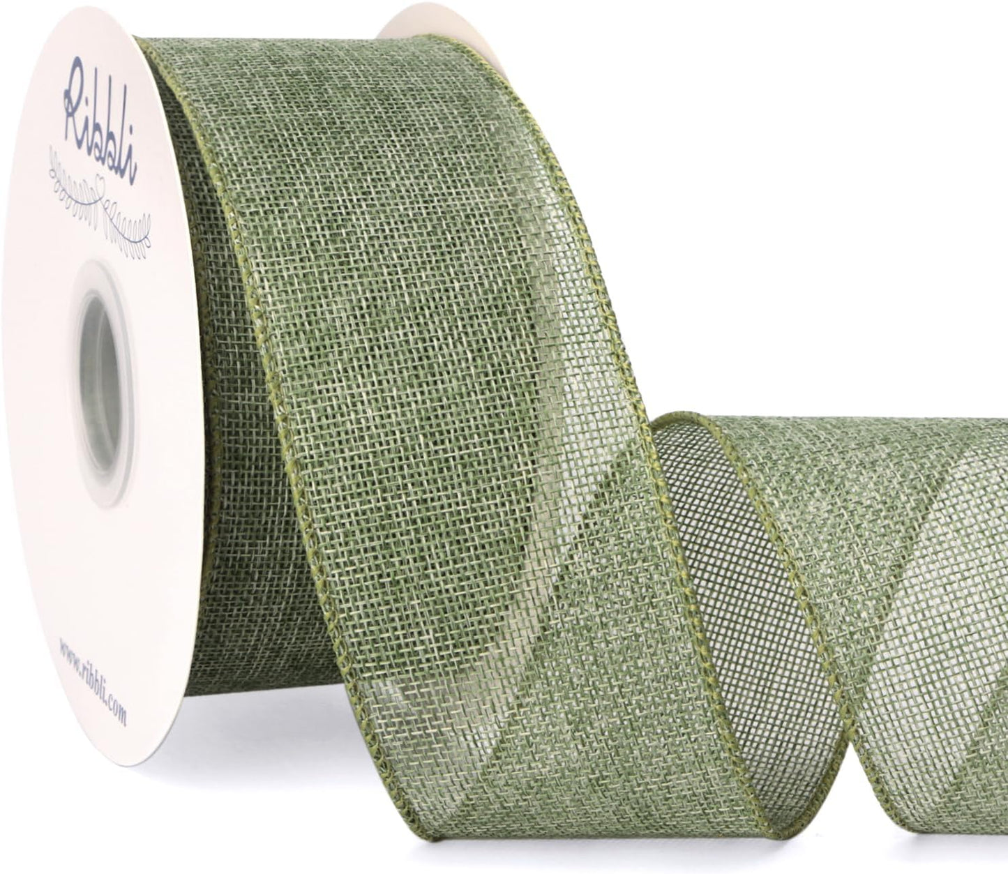Ribbli Sage Green Burlap Wired Ribbon, 2-1/2” Inch x Continuous 20 Yard, Spring Moss Wired Ribbon for Wreaths,Big Bows,Tree Decoration,Outdoor Decoration