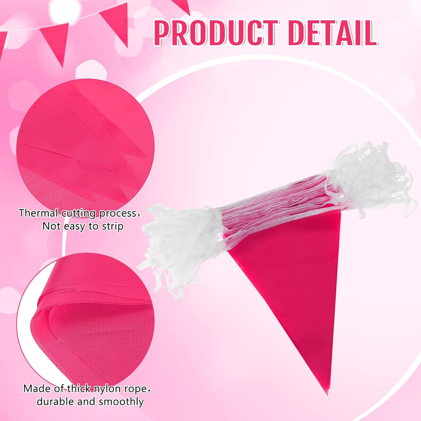 Tatuo 200 Feet Solid Pennant Banners Flags String Triangle Hanging DIY Bunting Flags Party Decorations for Grand Opening Party Banners for Kids Birthday, Shops (Pink)