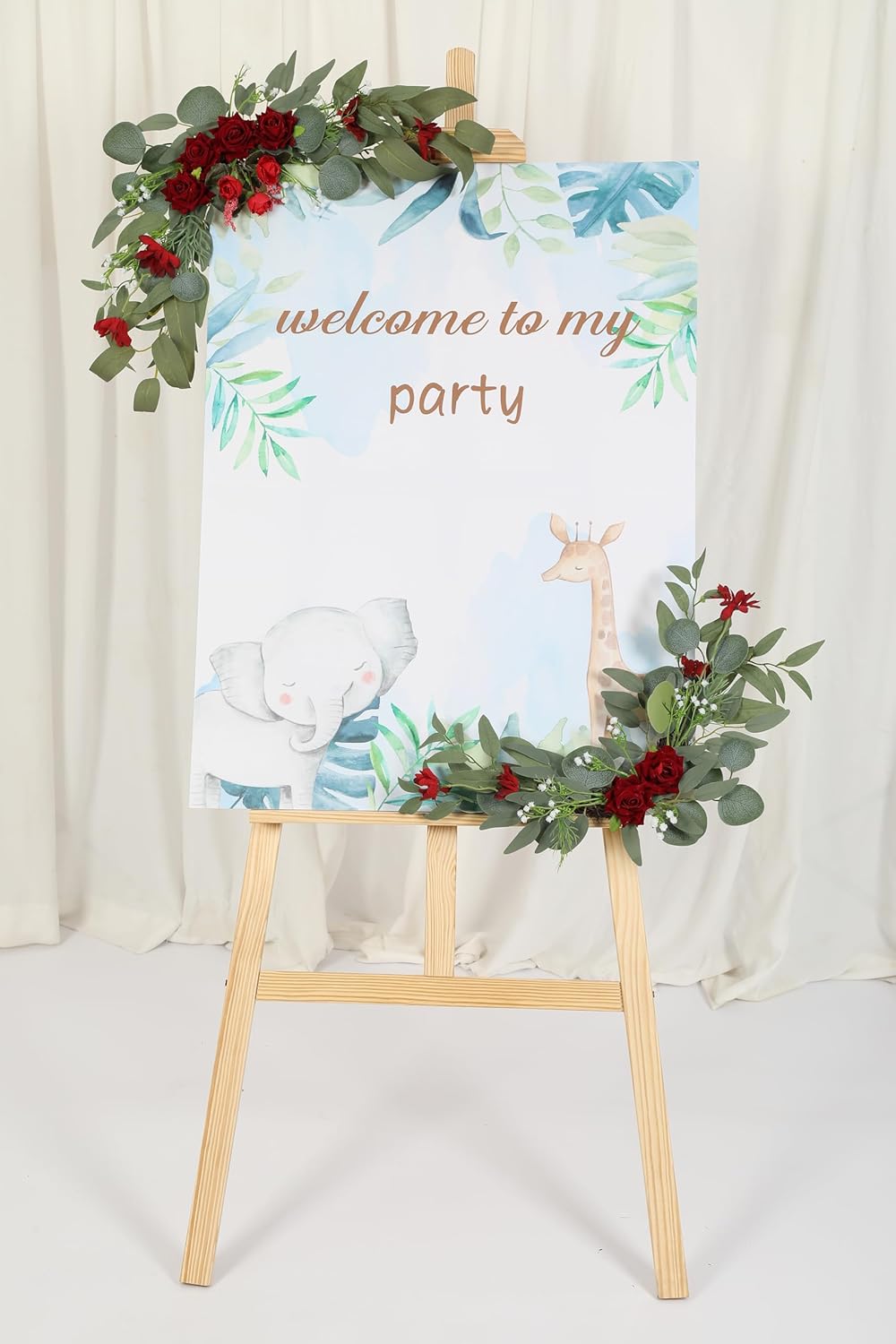 H&W 2pcs Artificial Wedding Arch Flowers for Wedding Sign, Floral Swag Dusty Decor for Reception Ceremony Backdrop Sweetheart Table （Red Rose）