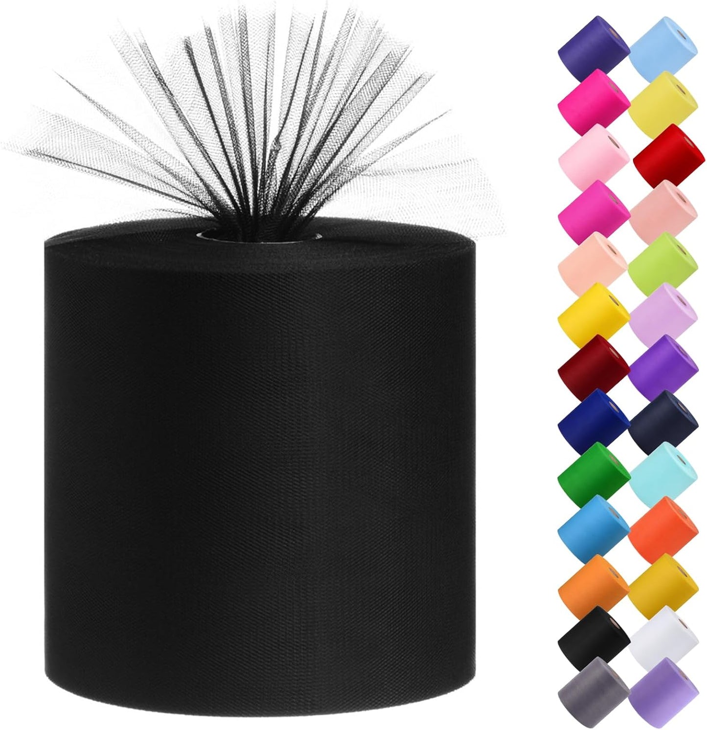 Tulle Fabric Roll, 6” by 200 Yards (600FT) Tulle Organza Fabric Spool for DIY Tutu Skirt Baby Shower Decor Wedding Backdrop Crafts Birthday Party Supplies (Black)