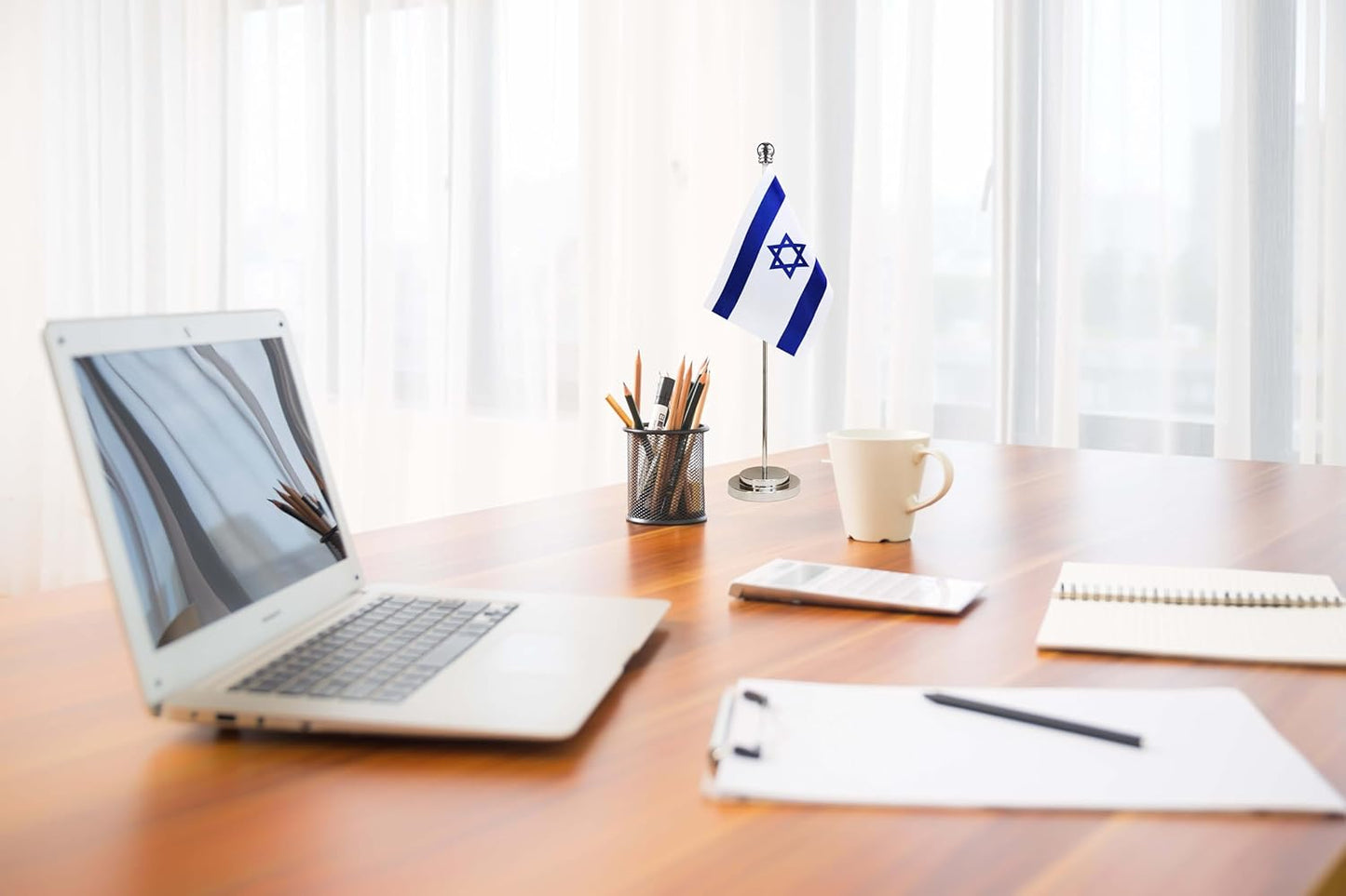 Israel Israeli Deluxe Desk Flag Set Small Mini Miniature Israel Israeli Table Desktop Flags,Festival Events Celebration,Office Decoration-2 Pack