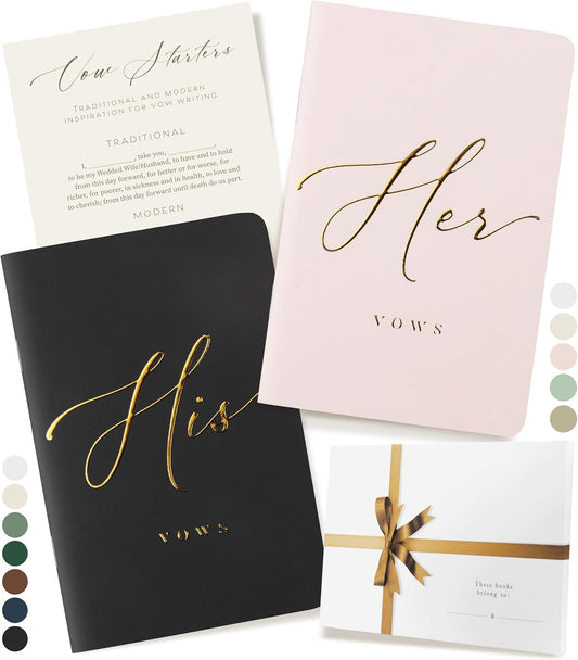 ARTESORI Wedding Vow Book for Her & Him, Soft Touch, Gold Engraving, 28 Lined Pages, Wedding Vow Books His and Hers, Wedding Essentials, Wedding Registry Gifts, His and Hers Gifts [Blush & Black]