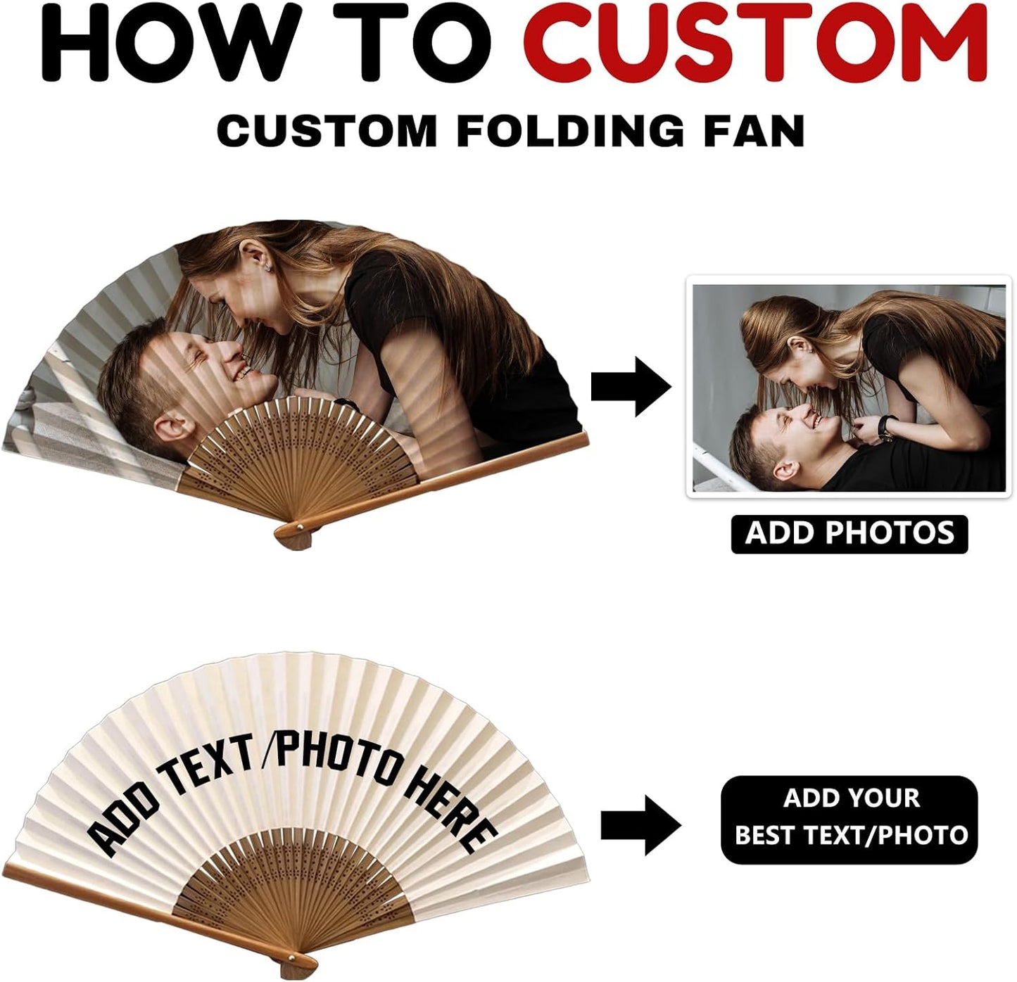 Decorative Folding Fans Personalized Fans Custom Fans Handheld Clack Fans for Line Dancing Customized with Picture Text, Fans Foldable for Line Dancing Wedding Saloon Cosplay Party Props