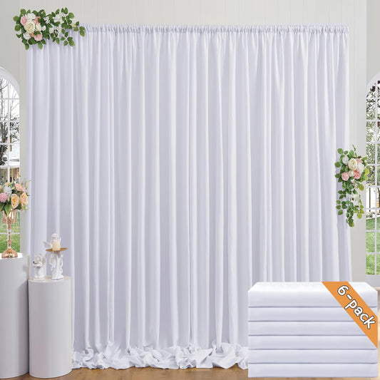30ft x 10ft Thick White Backdrop Curtains for Parties, 6 Panels 5ft x 10ft Non See Through White Polyester Wedding Drapes Photo Backdrop for Birthday Party Graudation Photography Home Decor
