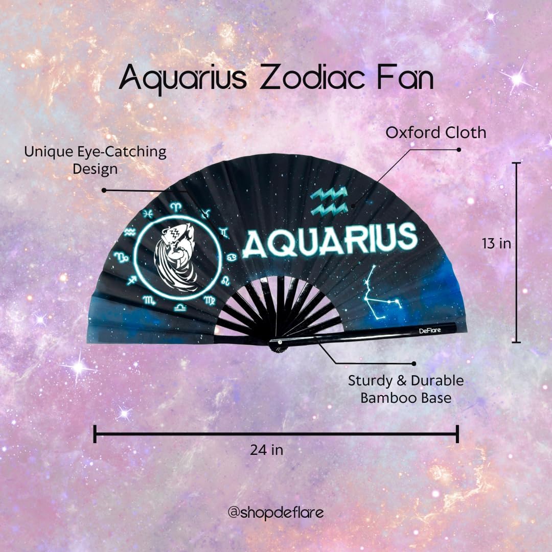 DeFlare | Cosmic Zodiac Rave Fan | Zodiac Sign Hand Fan | Astrology Rave Fan | Hand Fan | Large Rave Fan | Large Clacking Fan