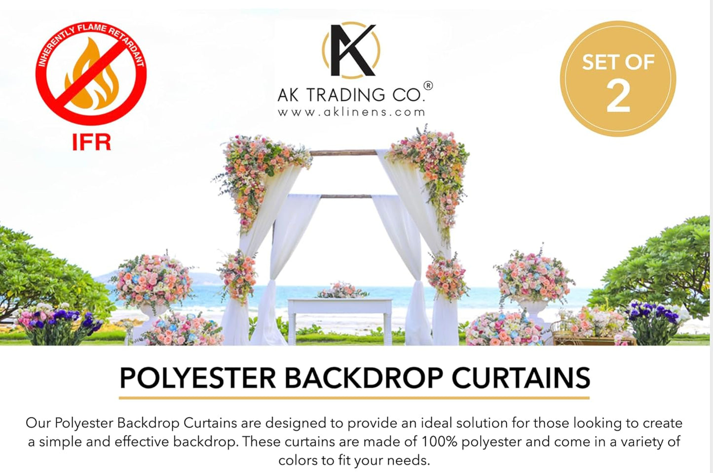 AK TRADING CO. 10 feet x 10 feet Polyester Backdrop Drapes Curtains Panels with Rod Pockets - Wedding Ceremony Party Home Window Decorations - White