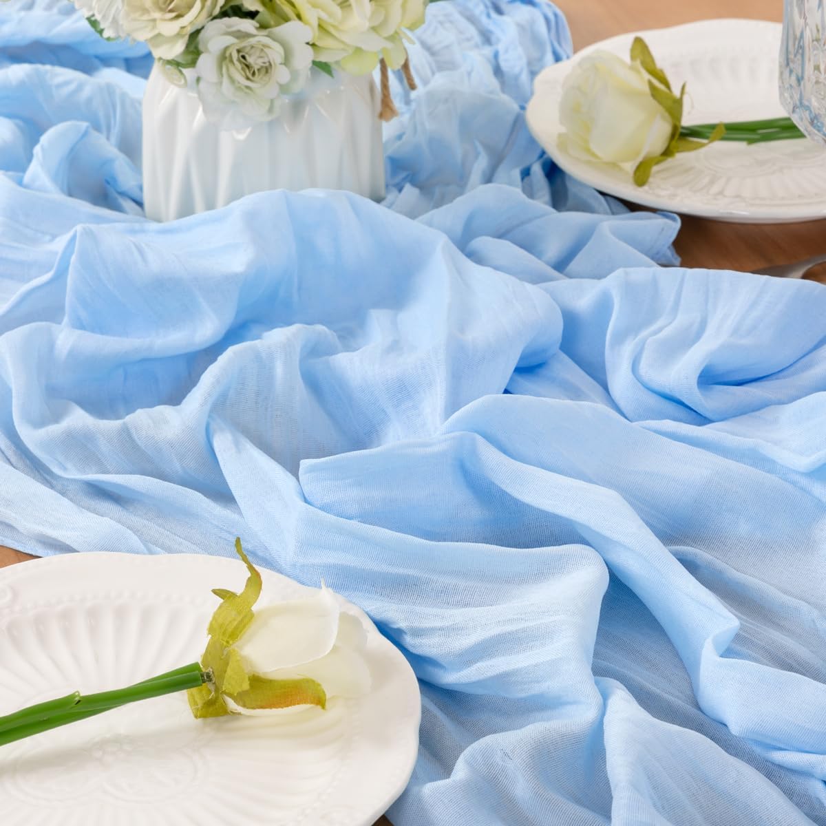 Light Blue Table Runner Cheesecloth Table Runners 4 Pack 10FT Baby Shower Decoration 120 Inches Fall Table Decor Dining Room Centerpiece Wedding Boho Baby Shower Birthday