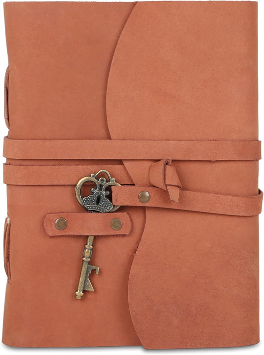 Leather Journal with Lined and Unlined Deckle Edge Paper 8x6 inch and Vintage Key | Handmade Writing Notebook Diary | Bound Daily Notepad for Men & Women Medium, Sketch/Writing pad for Artists