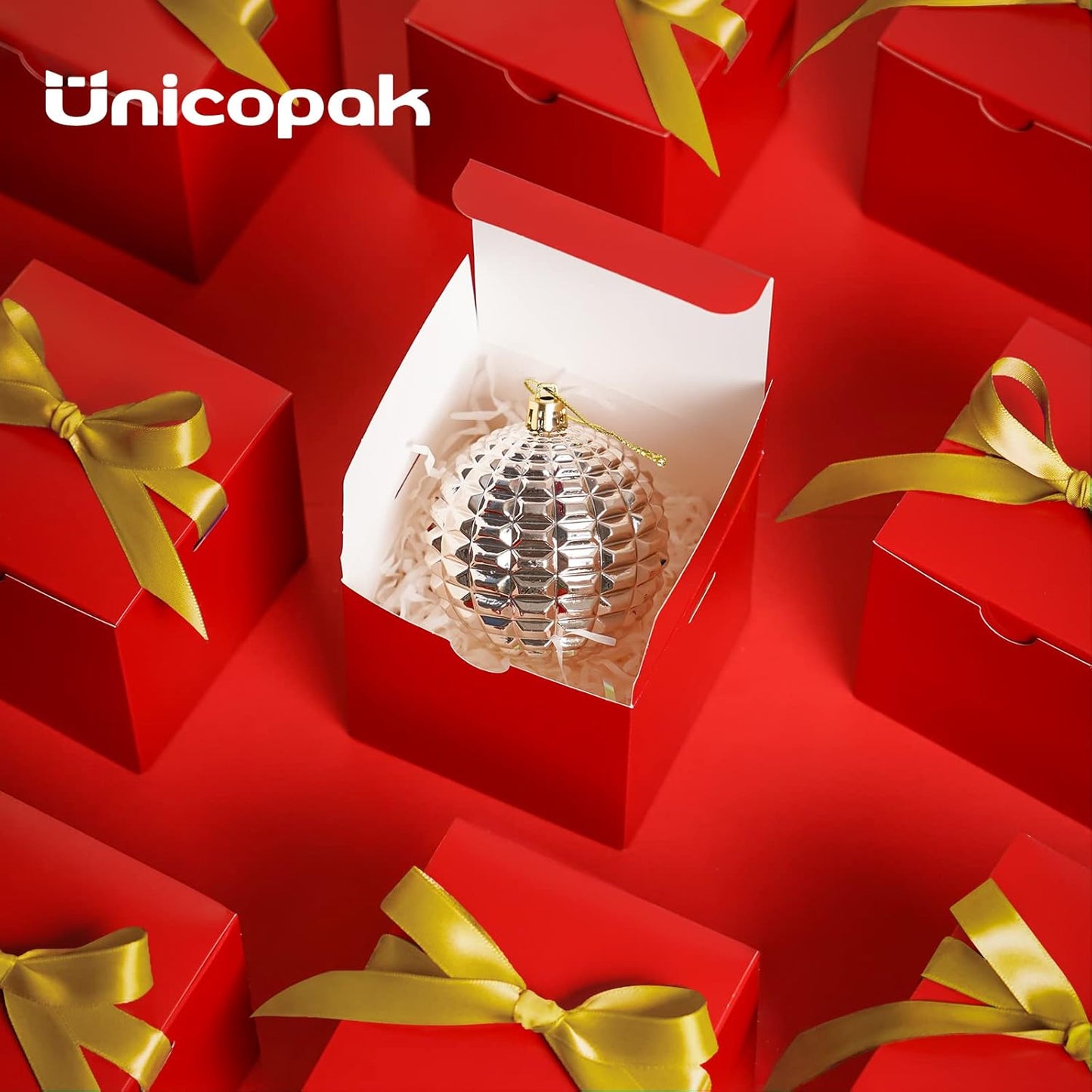 UnicoPak 4x4x4 Christmas Red Gift Boxes 50 Pcs, Holiday Gift Boxes Small Gift Boxes with Lids for Gift Ornaments, Candles, Mugs, Crafting, for Birthday, Party, Christmas Boxes for gifts