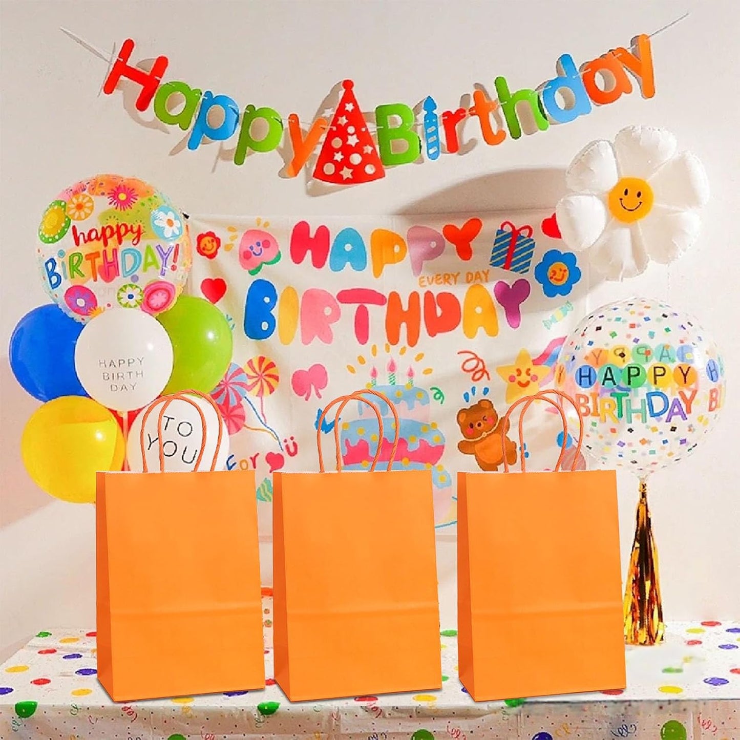 piqiya 24pcs Orange Gift Bags with Handles,Small Paper Bags for Halloween Party Favors,Birthday,Wedding,Salmon Treat Bag Multiple Uses,Trick or Treat Bags Candy Bag