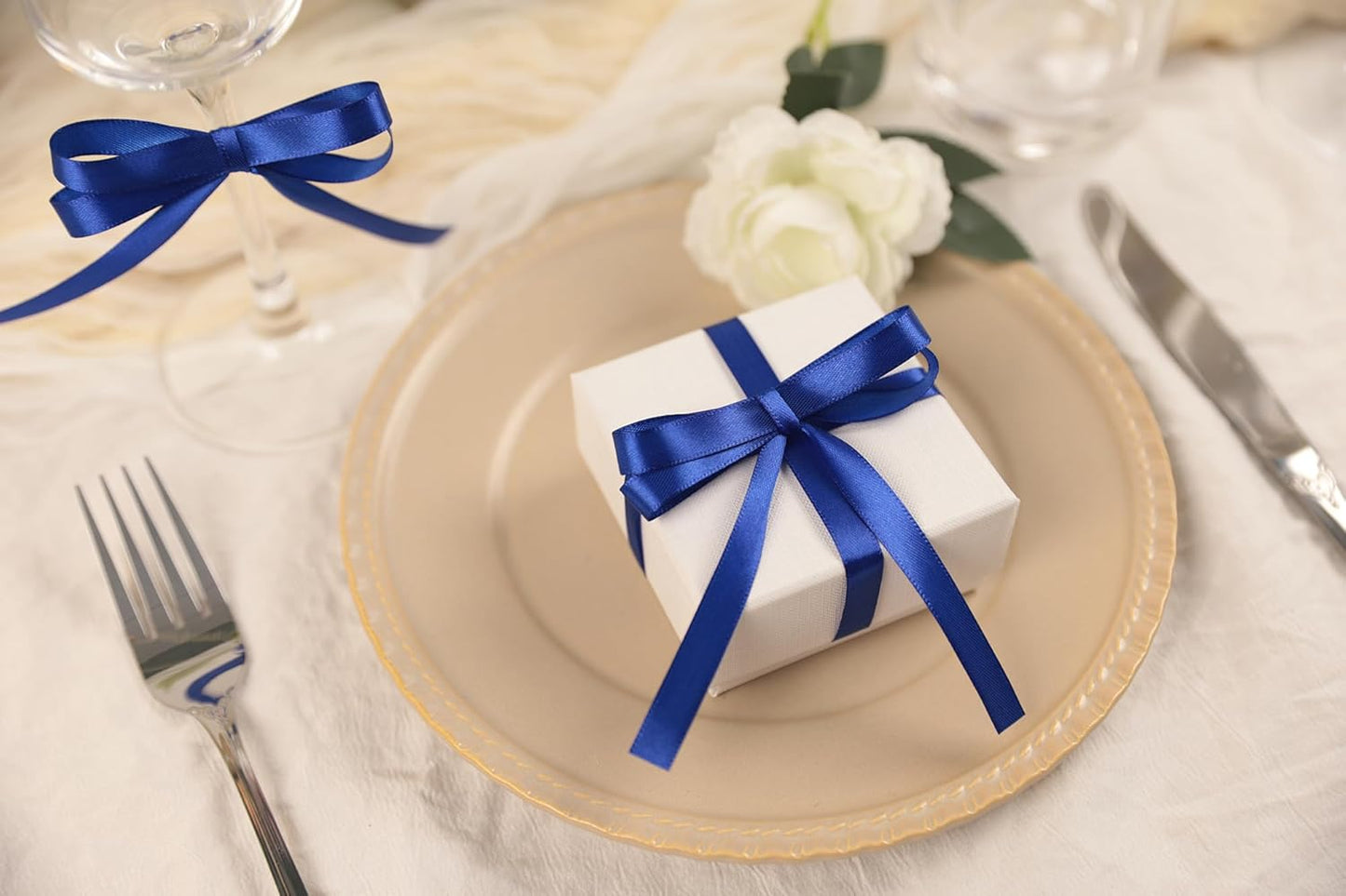 Dark Royal Blue Satin Ribbon 3/8 inch X Continuous 25 Yards, Single Face Polyester Ribbon Perfect for Gift Wrapping, Flower Bouquet, Wedding Decor, Crafts, Bow Making, Sewing and More