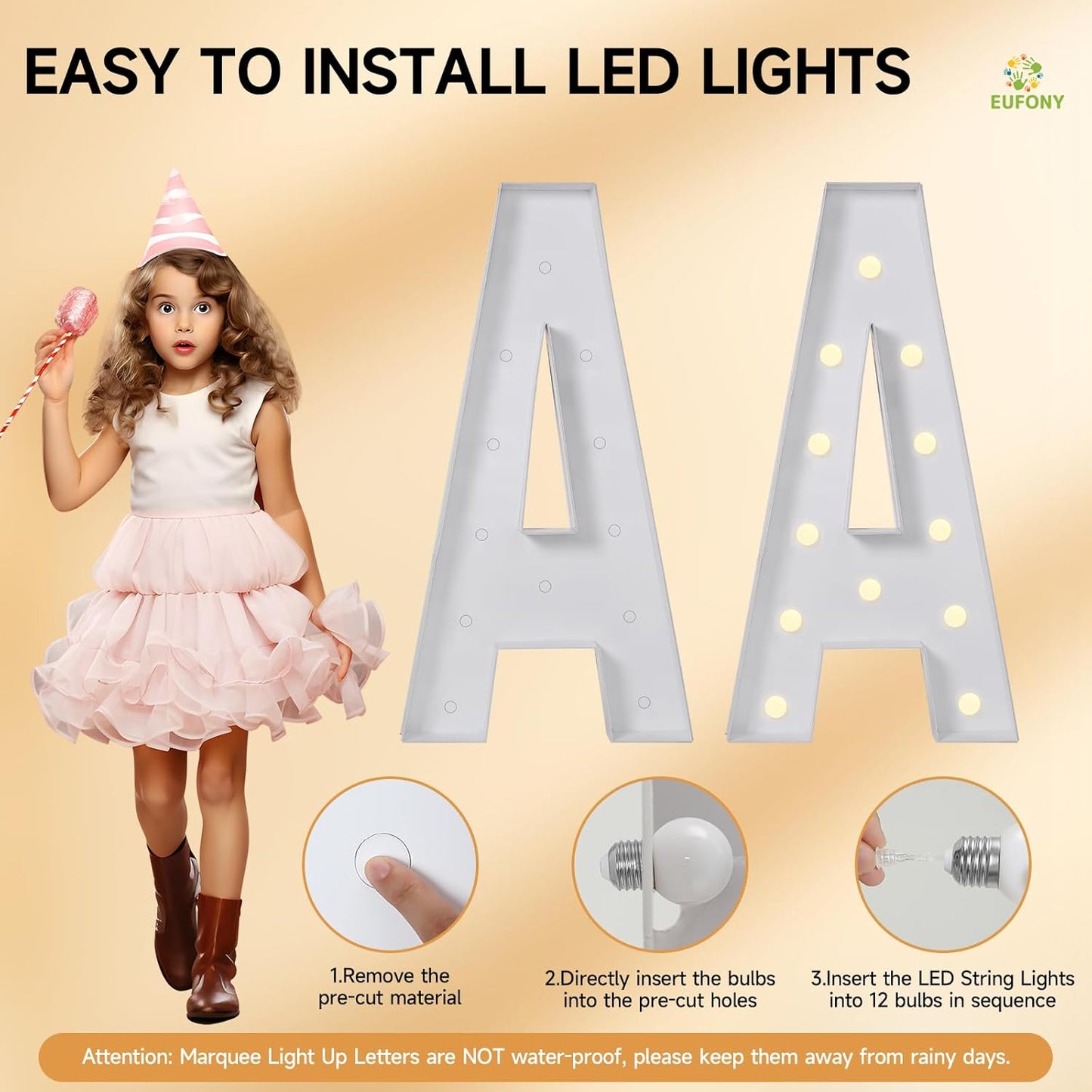 EUFONY Marquee Letters 4 Feet Tall, 4 FT Marquee Light Up Letters, Giant Light Up Letters 4FT for Birthday Party Baby Shower Gender Reveal Graduation Prom Decorations, Letter S with LED Lights DIY Kit