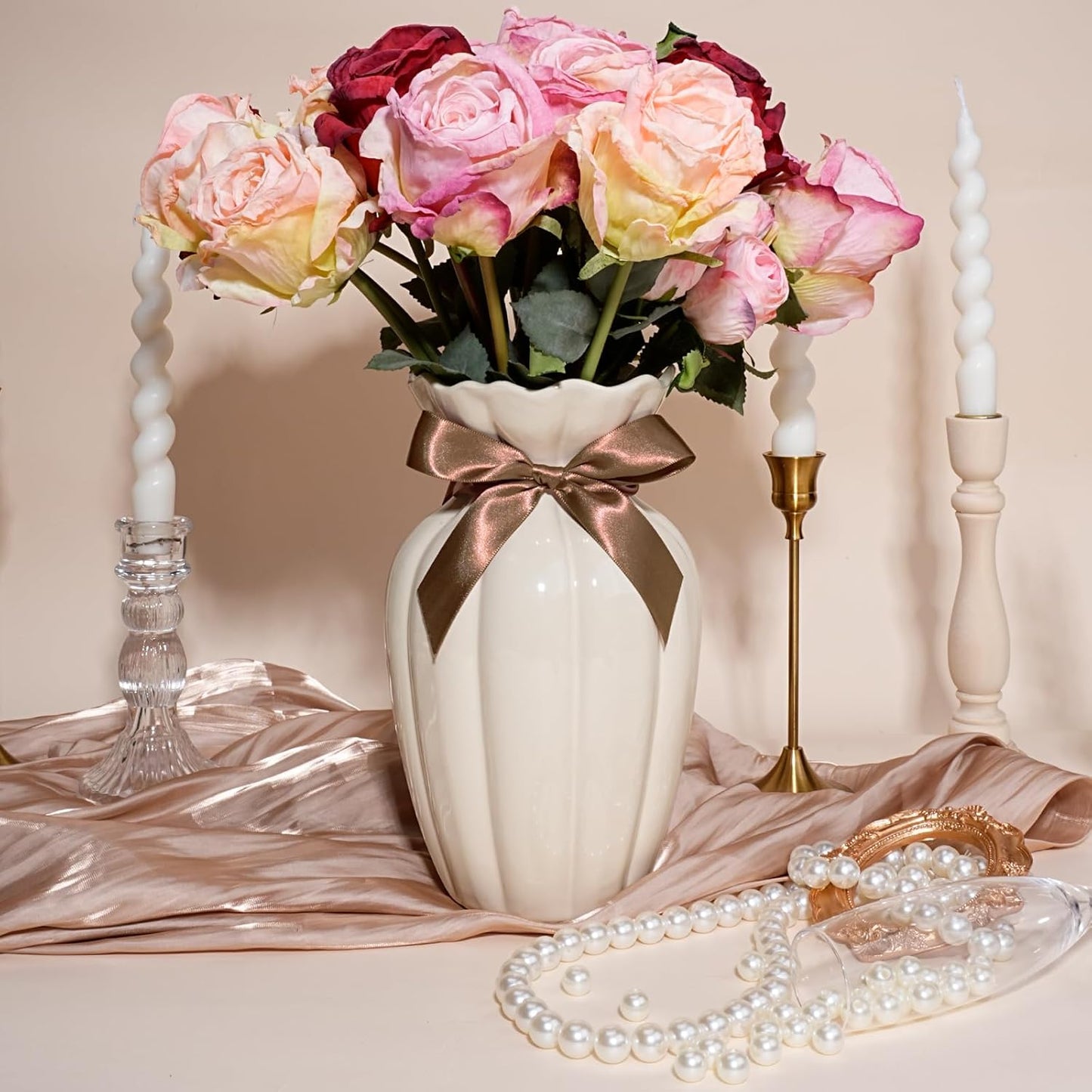 LaRibbons Brown Ribbon 1 Inch 25 Yards Luxury Double Faced Mocha Mousse Silk Ribbon for Flower Bouquet Crafts Gift Wrapping Wedding Party Decoration