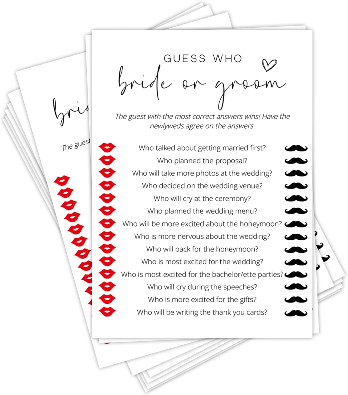 Bridal Shower Games, Bride or Groom, 25Pcs Minimalist White Double-Sided Bridal Game Cards, Wedding Shower Games for Guests, Engagement Bachelorette Party Supplies - A19