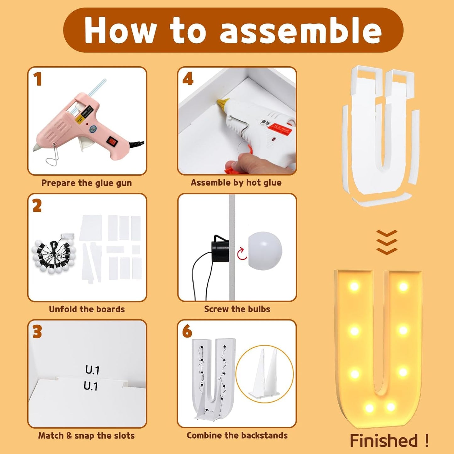 imprsv Marquee Light Up Letters, 3FT Mosaic Letters with Light for Baby Shower Graduation Party Decor, Large U for Engagement Wedding Party Decorations (Need to Assemble)