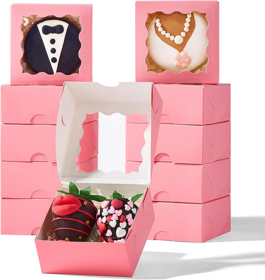 RomanticBaking 3 ¼" x 3 ¼" x 1 ½" 50PCS Chocolate Truffle Boxes for 4，Cookies Boxes Soap Boxes Donut Boxes Macaron Boxes Mini Bakery Boxes with Window Brownie Box