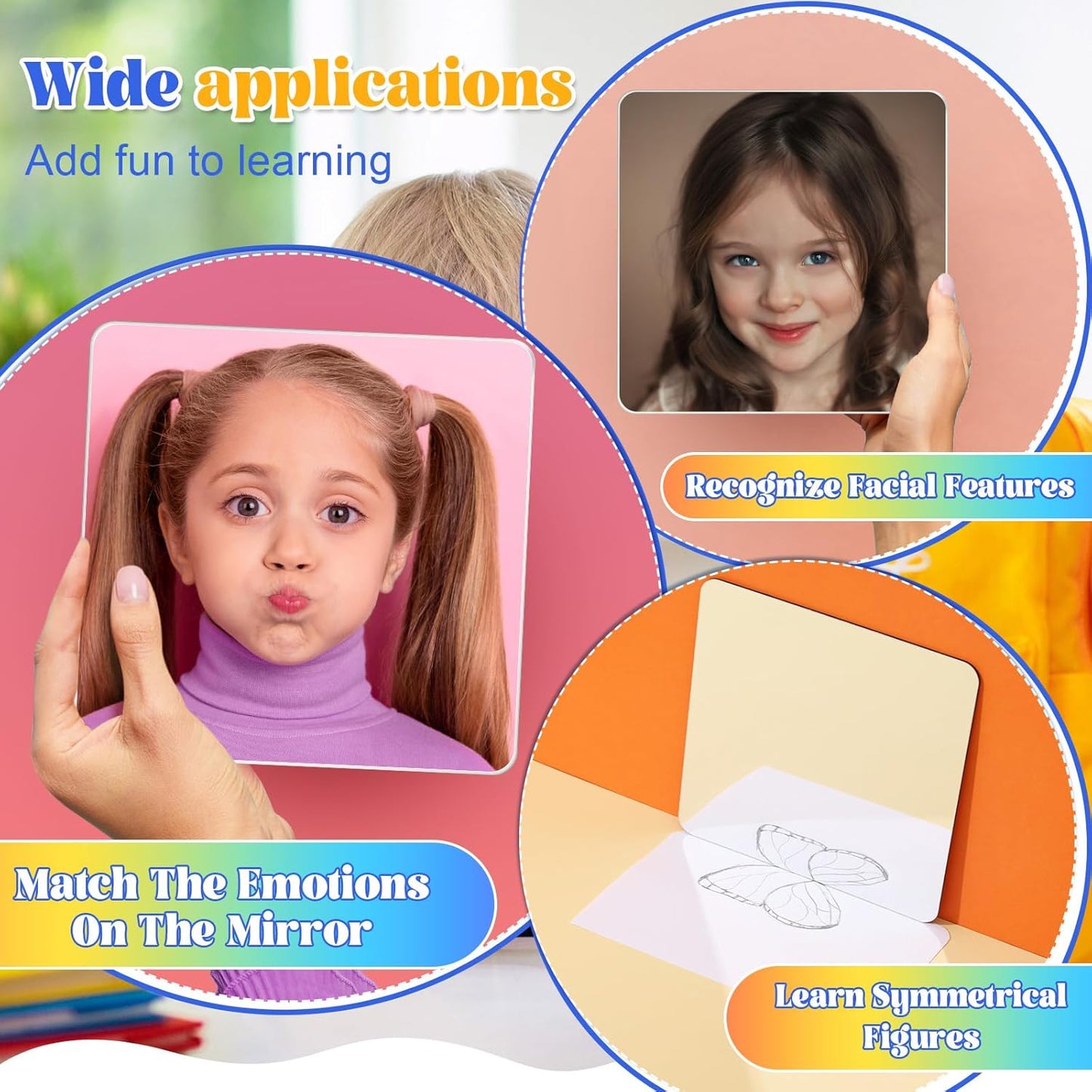 Dandat 10 Pcs Small Mirrors for Kids 6 x 6 Inch Square Shatter Proof Reflector Toddler Glass Plastic Reflector for Classroom DIY Craft Preschool Facial Expression (Classic Colors)