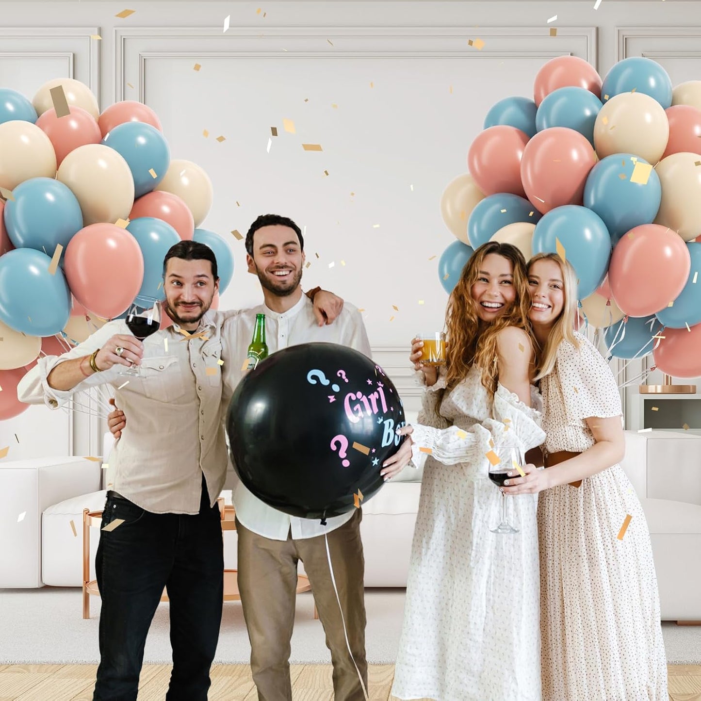 60pcs Gender Reveal Balloons, Dusty Pink Dusty Blue Sand White Balloons for Birthday Baby Shower Gender Reveal Party Decorations