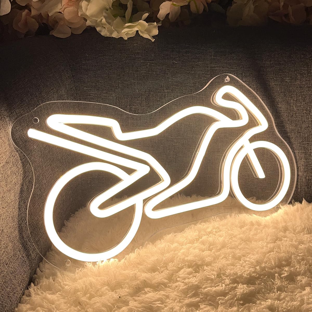 Motorcycle Neon Sign For Spa Beauty Room Nail Brows Lashed Salon Studio LED Wall Art Decor For Business Stores Logo Barber Shops Led Word Indoor Custom Neon Lights 5V USB Powered Warm White 35×20.5 CM