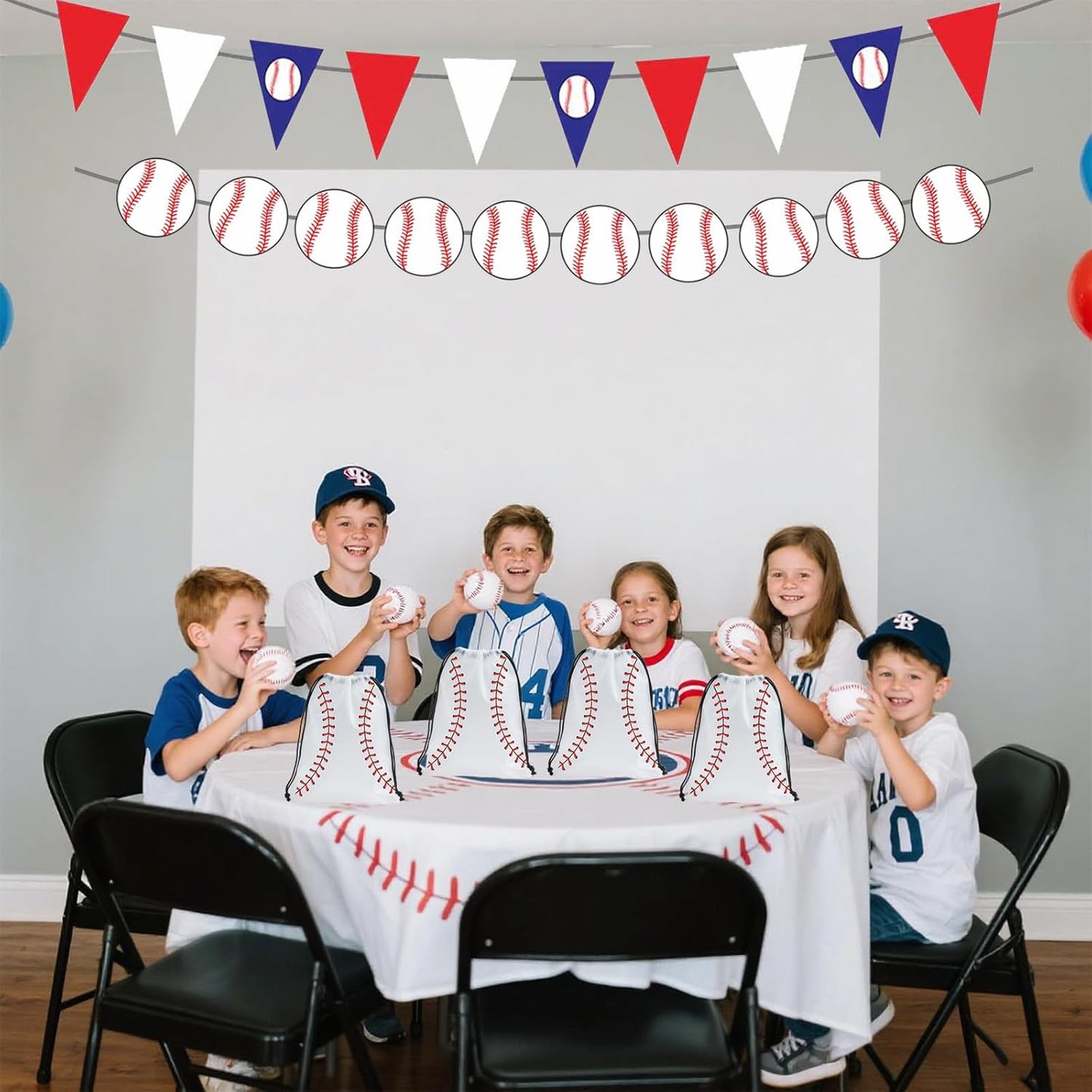 SAOTD 50 Pack Baseball Goodie Bags 7.87x9.84 inch (20x25 cm), Party Fvors Gift Treat Snack Bags, Baseball Drawstring Bag for Boys Girls Birthday Sports Theme Party Supplies