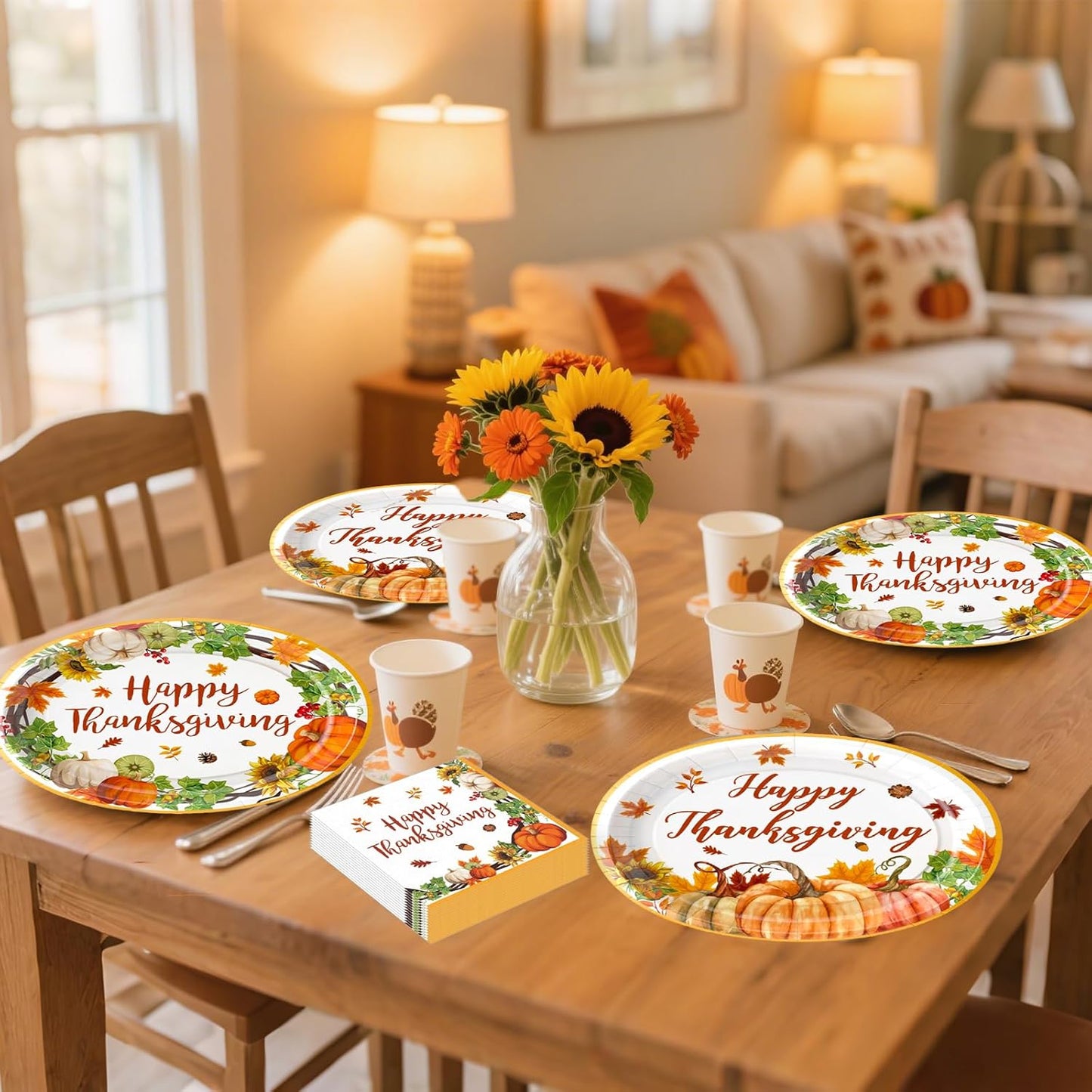100Pcs Thanksgiving Oval Paper Plates and Napkins Set, 10" x 12" Party Plates,Large Disposable Dinner Plates for Fall Party and Thanksgiving Day