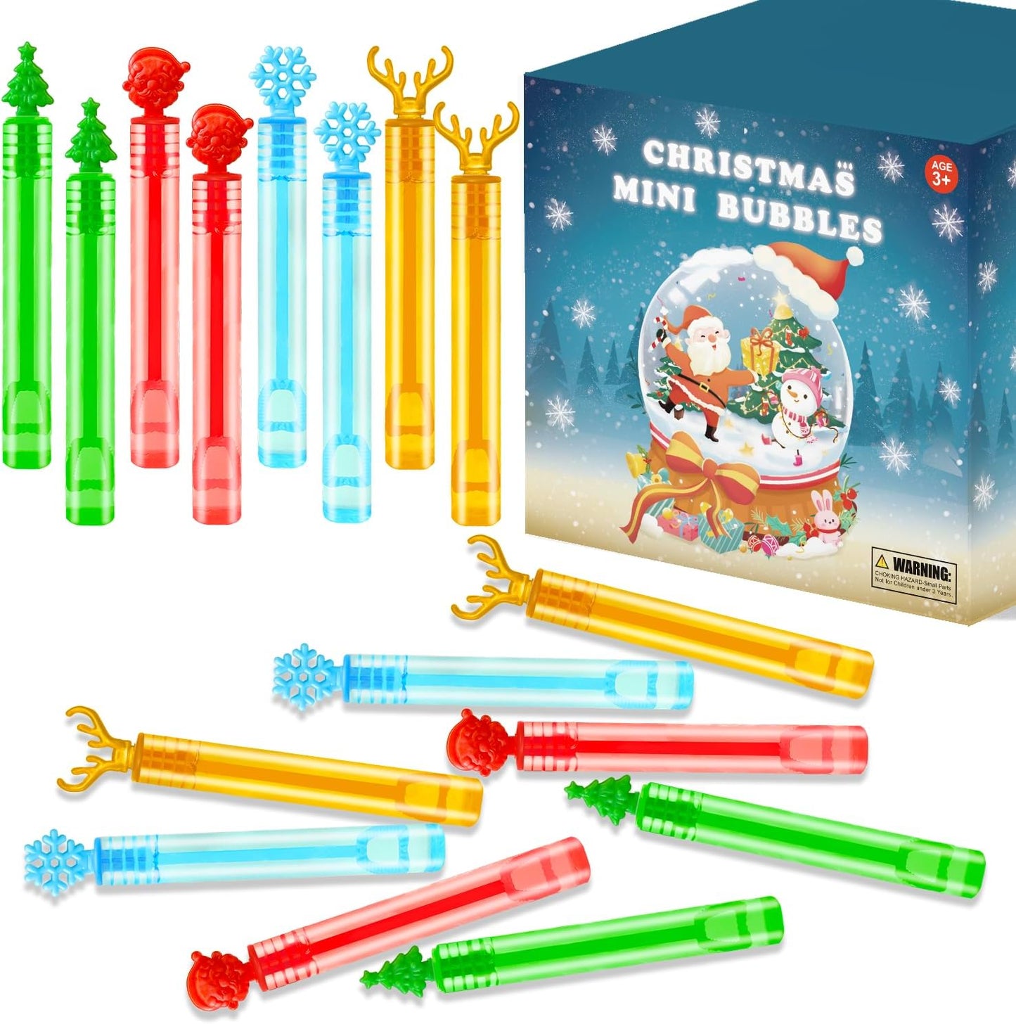 Christmas Mini Bubbles Wand Party Favors Supplies Bulk for Kids 100 Pack,Goodie Bag Stocking Stuffers Fillers for Toddlers,Small School Classroom Bulk Toys Gifts Treats Prizes Giveaways for Students