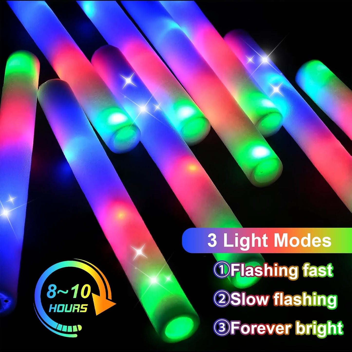 EXCECAR 208PCS Foam Glow Sticks Bulk Party Pack, Foam Light Up Sticks, Light Up Foam Sticks, 3 Mode Colorful Flashing, Glow in The Dark Sticks for Wedding Halloween Christmas Concert Party Supplies