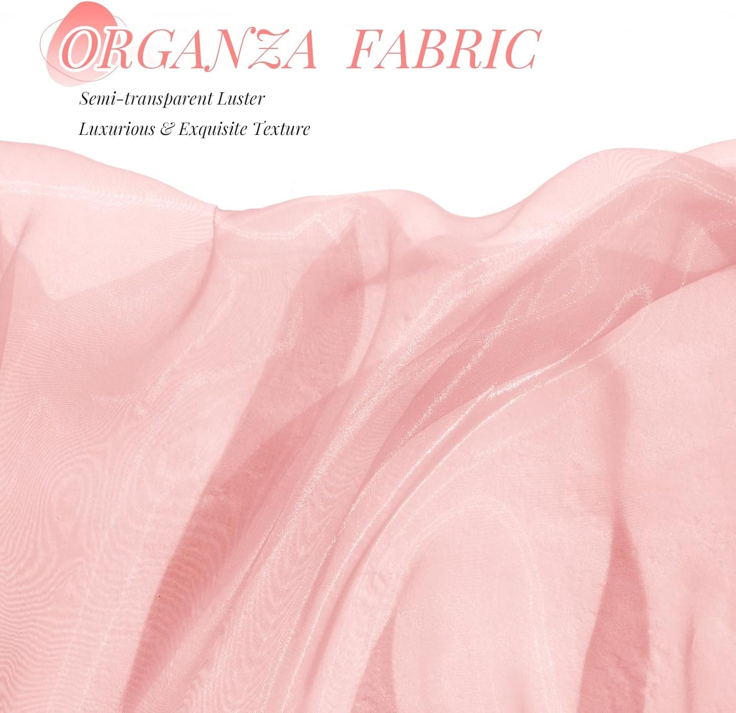 P Pothuiny Sheer Organza Fabric by The Yard, 1 Yard x 60 Inch Wide Bridal Light Pink Organza Tulle Fabric Roll Shiny Gauze Fashion Dress Sewing Craft for Wedding Party Decorations Backdrop