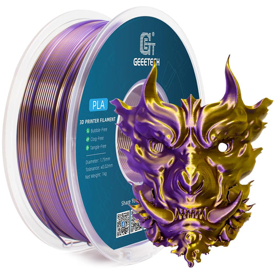 Geeetech Silk PLA Filament 1.75mm Silk Dual Color Filament, Coextrusion Dichromatic Metal-Like Shiny Consumable 1kg (2.2lbs) 1 Spool, Dimensional Accuracy +/- 0.02 mm, Gold Purple