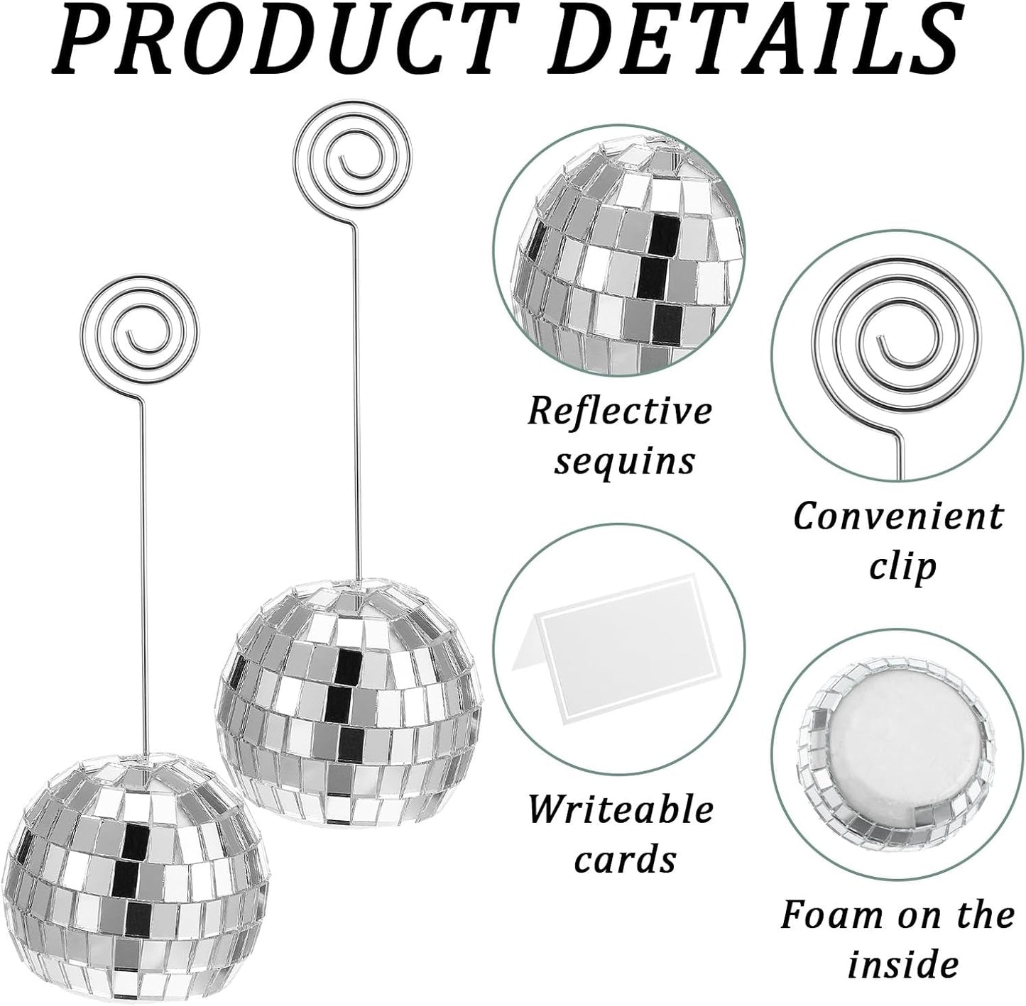 60 Pcs Disco Ball Table Number Holder, Place Card Holders, Tables Cards Photo Picture Display Numbers Stand Clips, for Wedding Birthday Disco Halloween Party Decorations