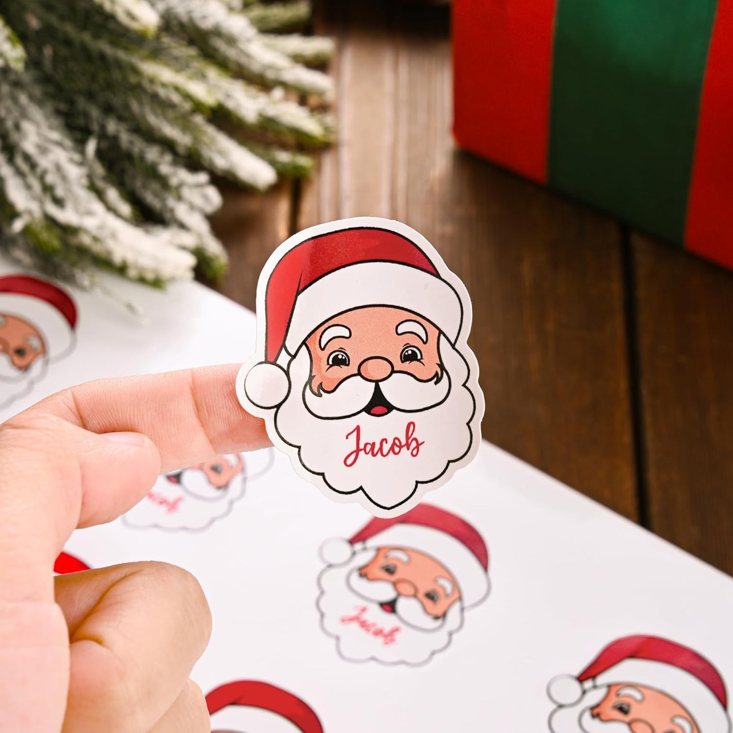 CALLIE Personalized Christmas Stickers with Custom Name, Waterproof Custom Christmas Name Tags Stickers, Peel and Stick Christmas Gift Tags (Cute Santa Claus)
